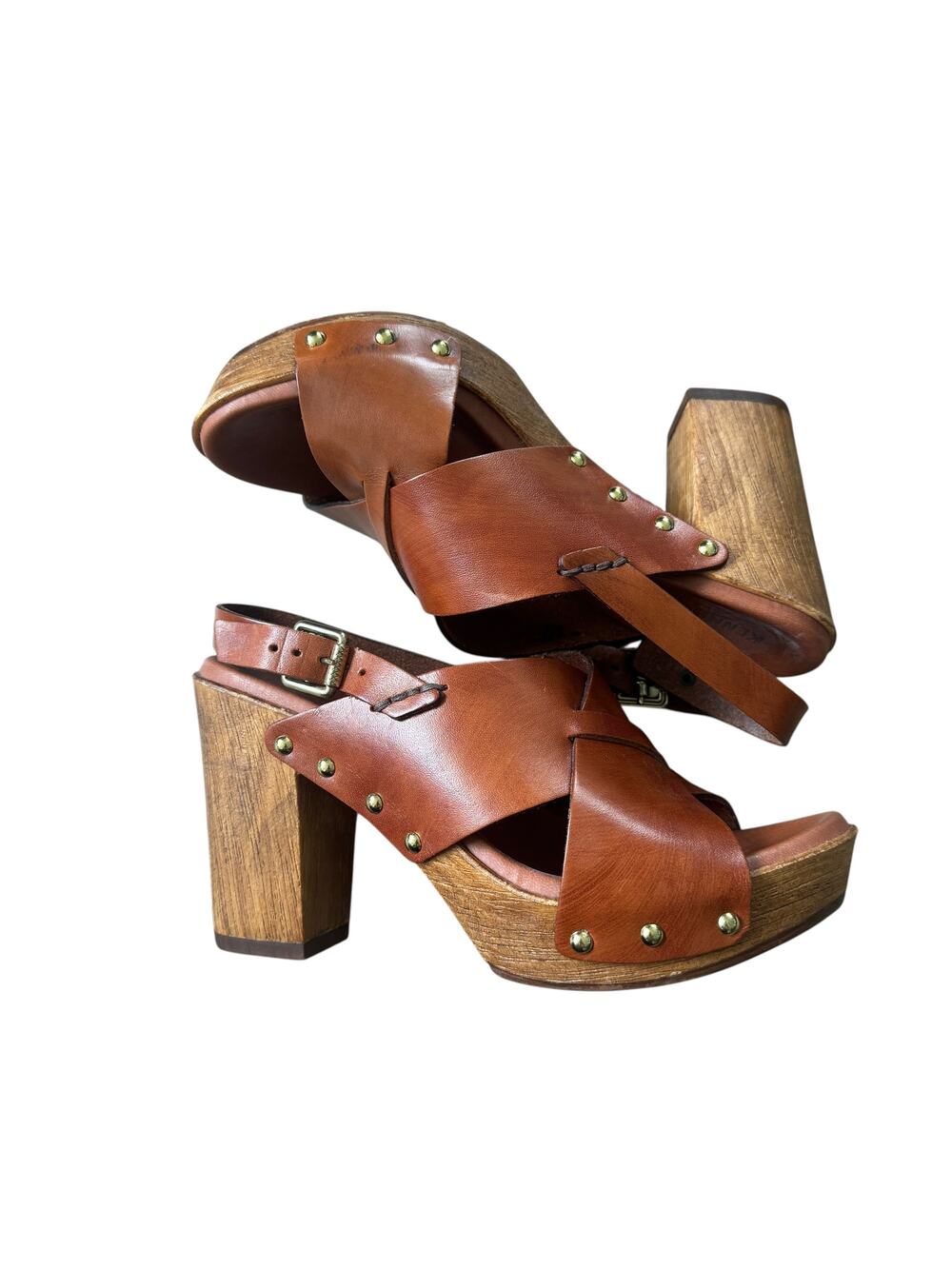 Kenneth Cole Tan Heeled Criss-Cross Sandals